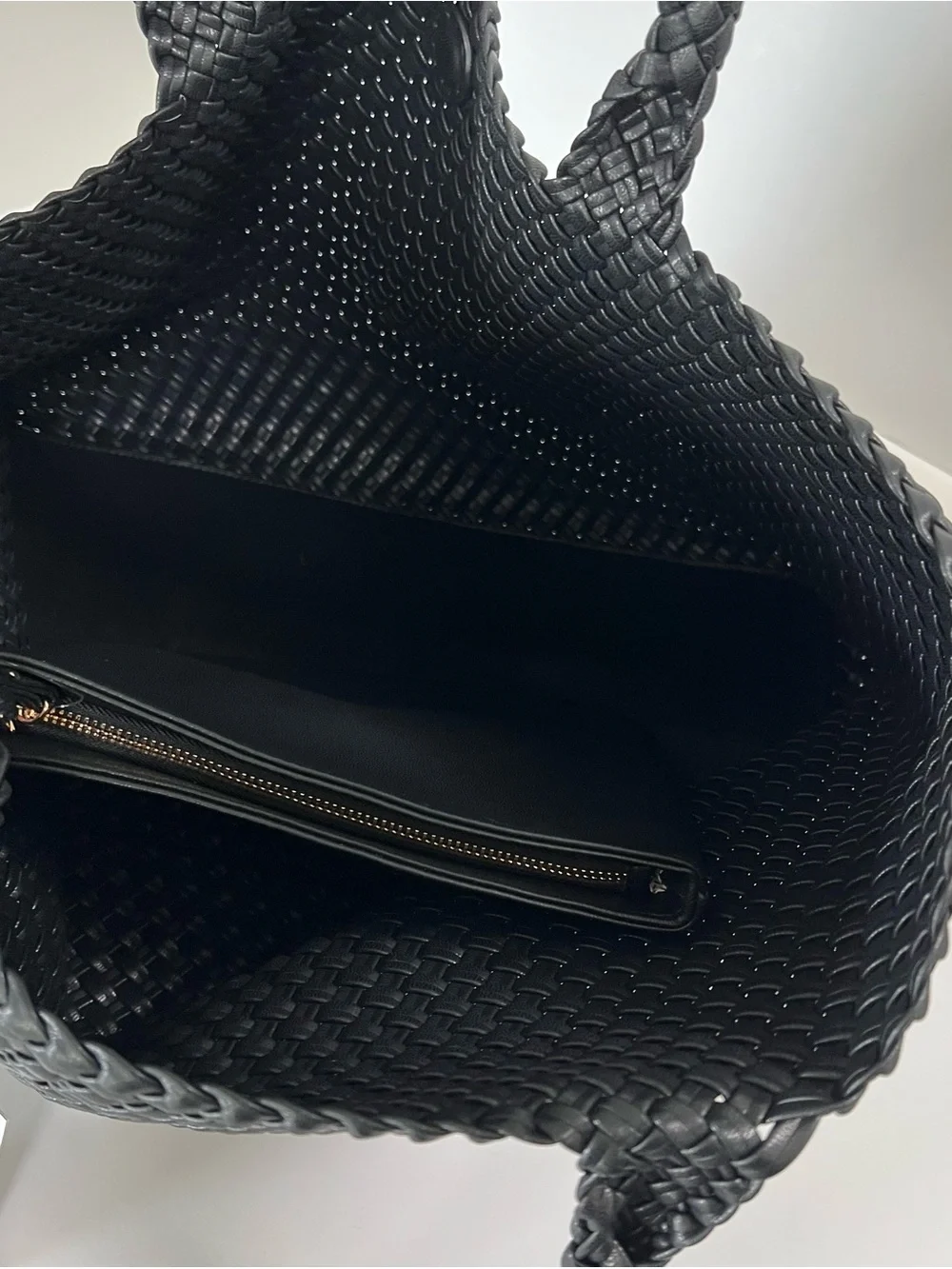 Moda Luxe Black Woven Large Tote Bag + Pouch NWT